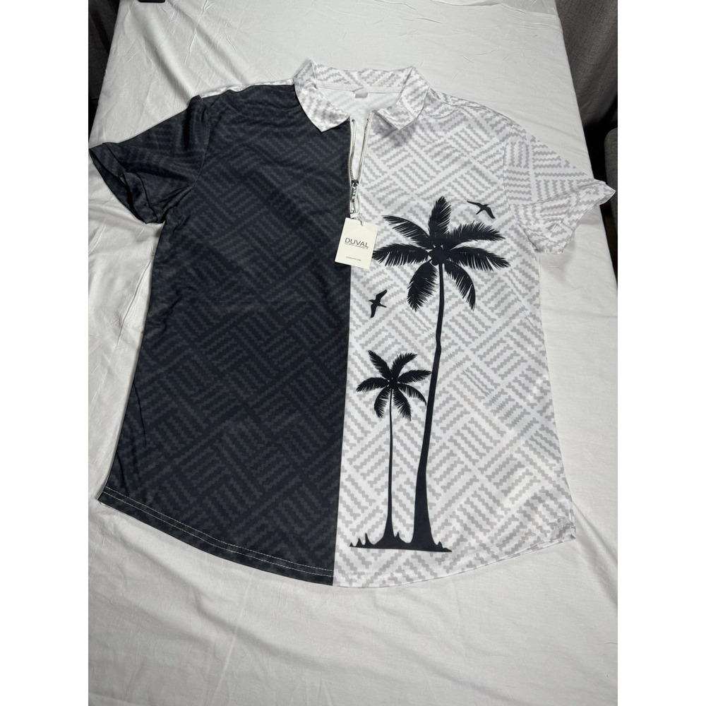 Duval North America Quarter Zip Polo Mens XL Black White‎ NWT Palm Tree Tropical